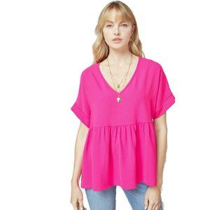 Entro Textured Babydoll Top, Hot Pink